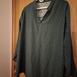 Source Unknown Women's Teal Patterned V-Neck Blouse